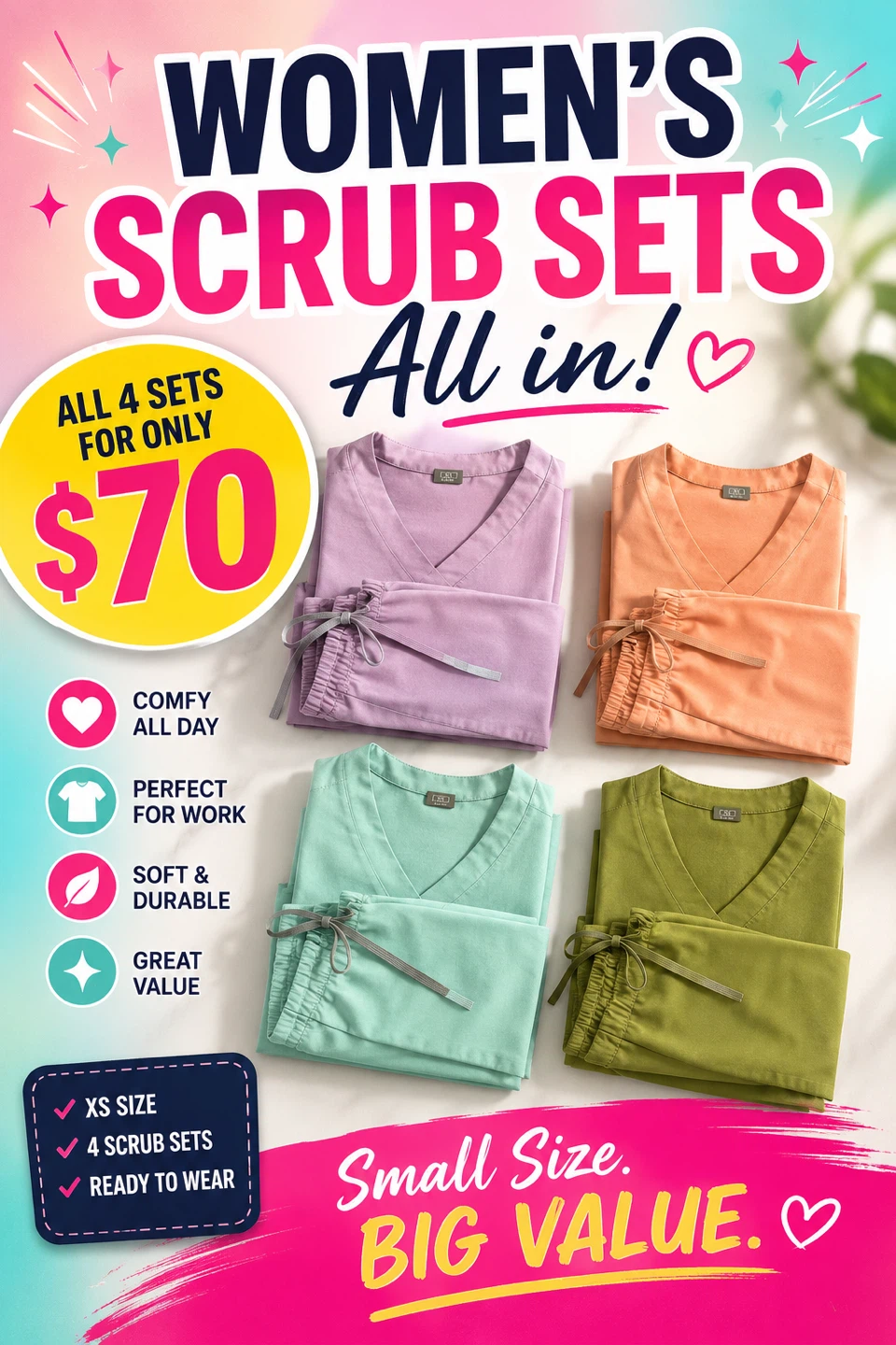 Women's XS Scrub Set - 4 Colours