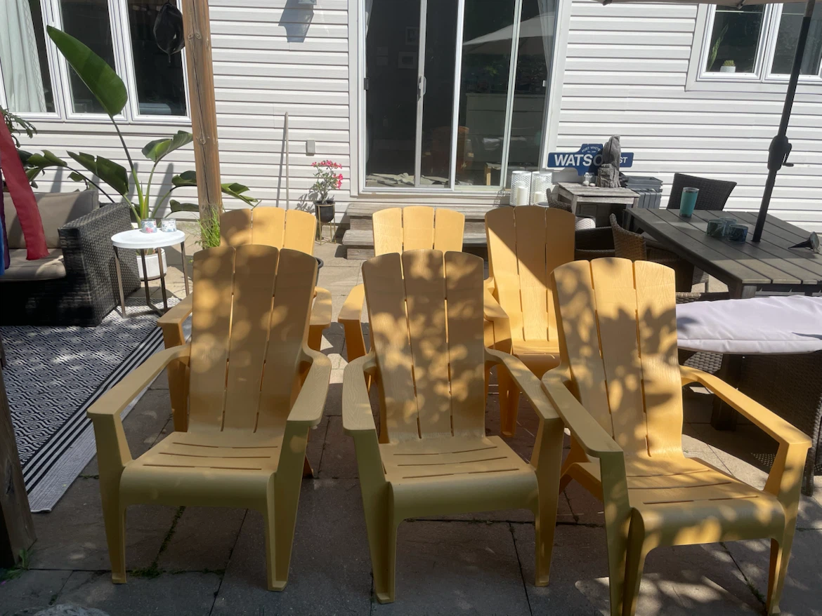 6 EUC Plastic Adirondack Chairs - Yellow