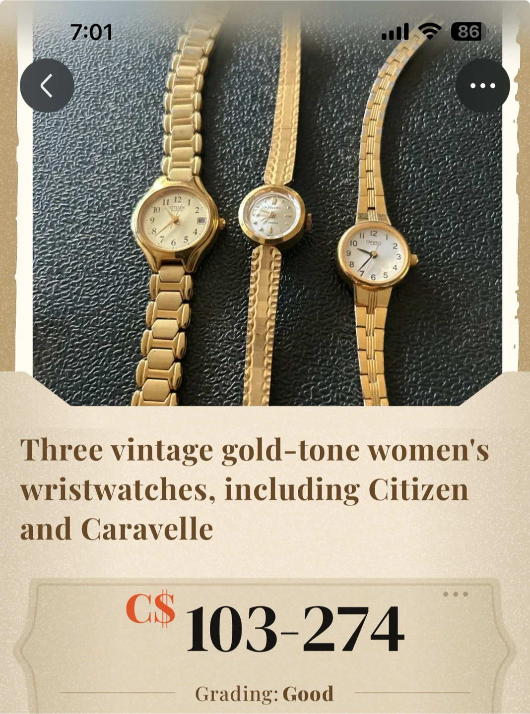 Three gold-tone women’s wristwatches