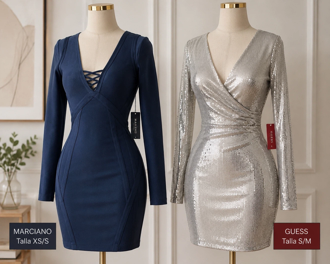 Guess Silver Sequin Wrap Dresses