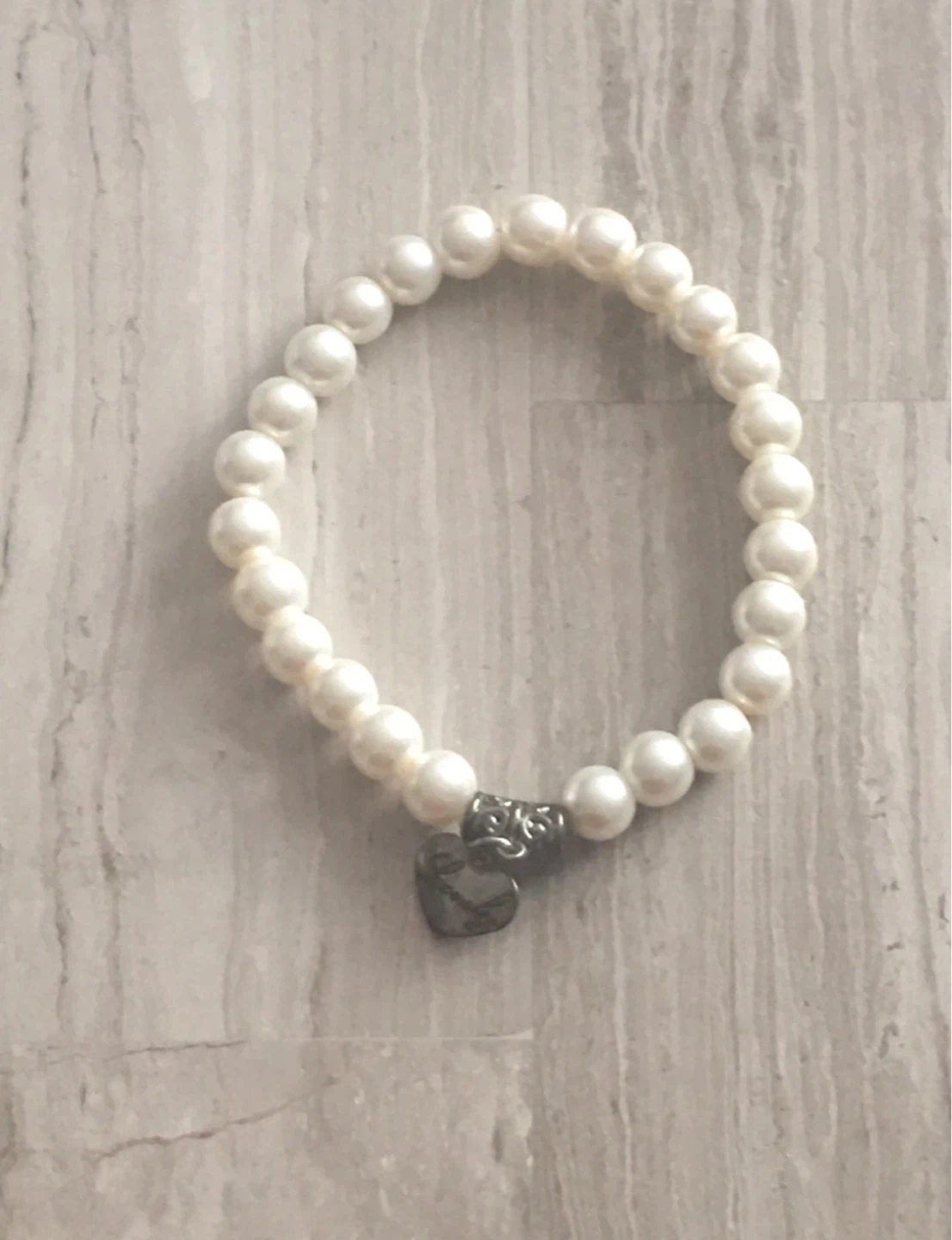 Pearl Beaded Bracelet with Heart Charm