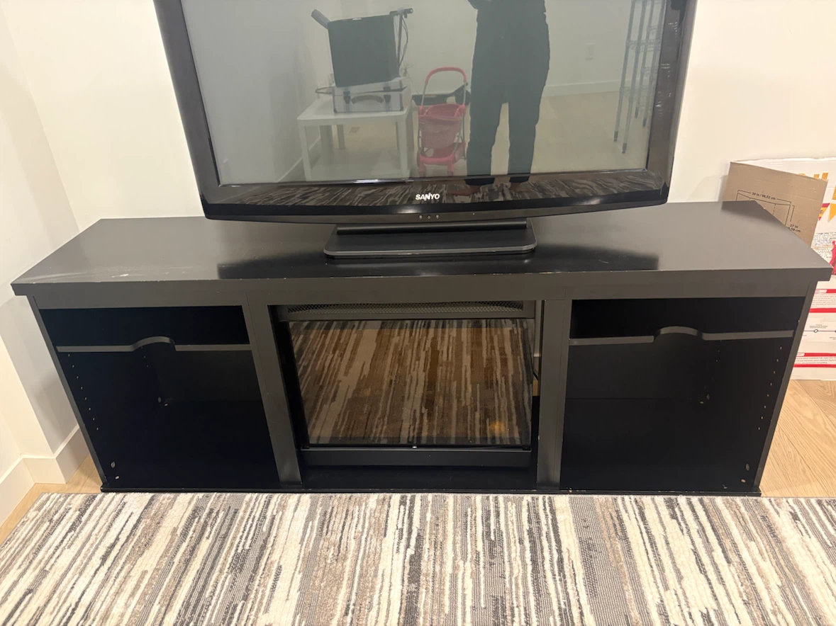 Black TV Stand with fireplace