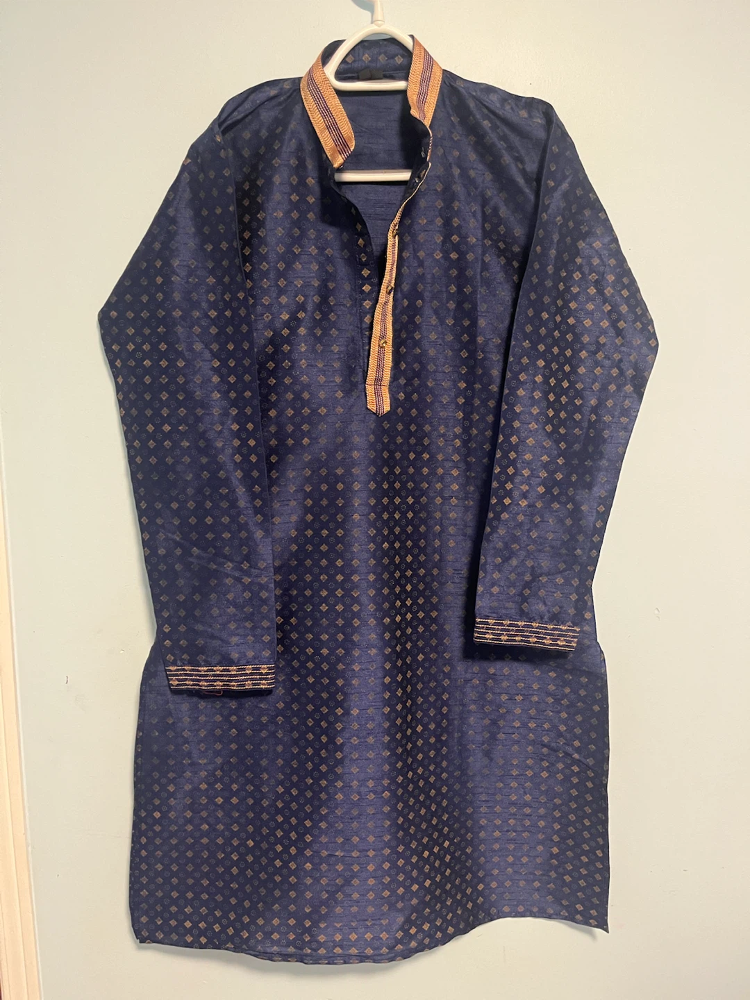 Navy Blue Kurta with Gold Diamond Pattern - photo 2