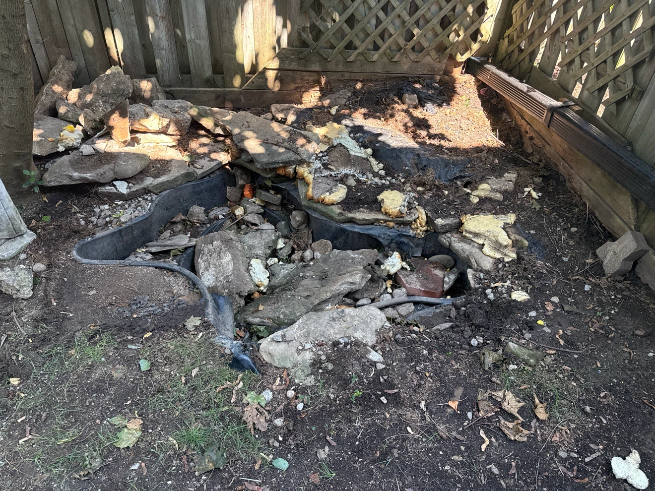 Rocks and pond liner
