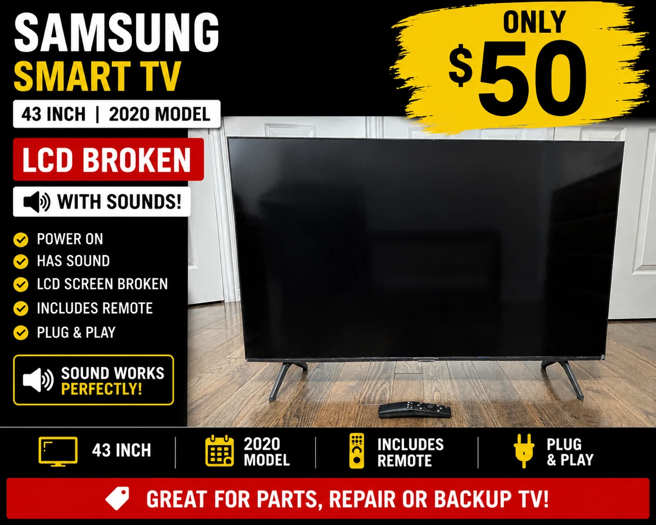 Samsung 43 Inch Smart TV - LCD Broken