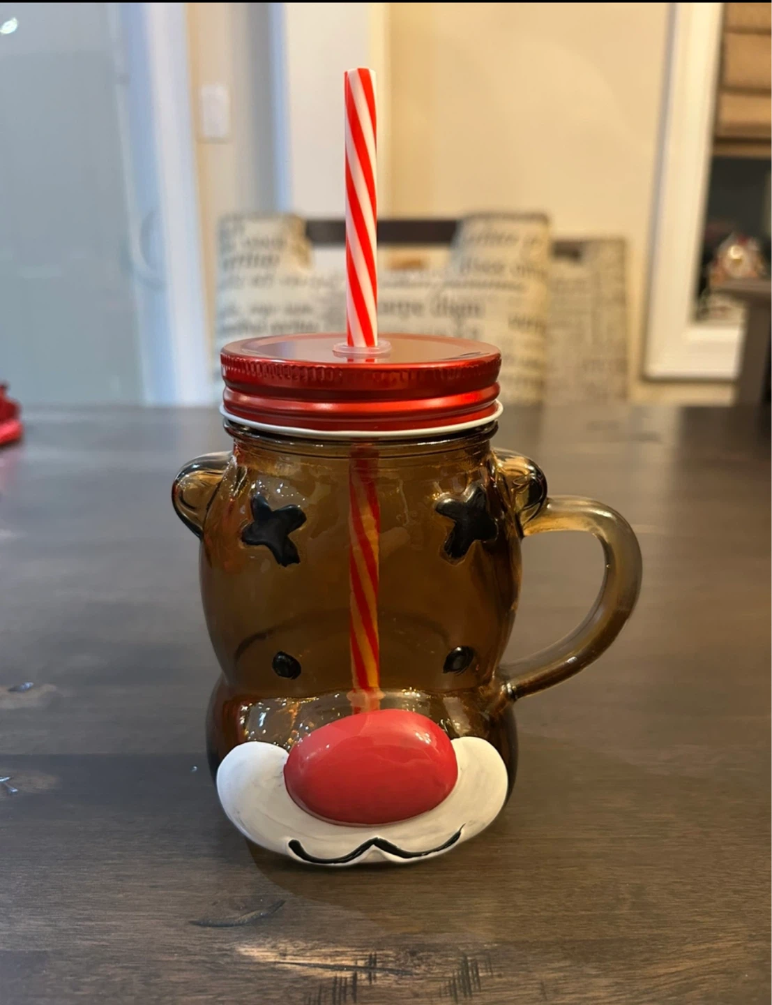 Reindeer Mason Jar Mug with Straw