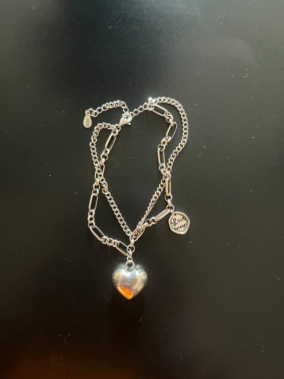 Silver Double Chain Heart Charm Bracelet
