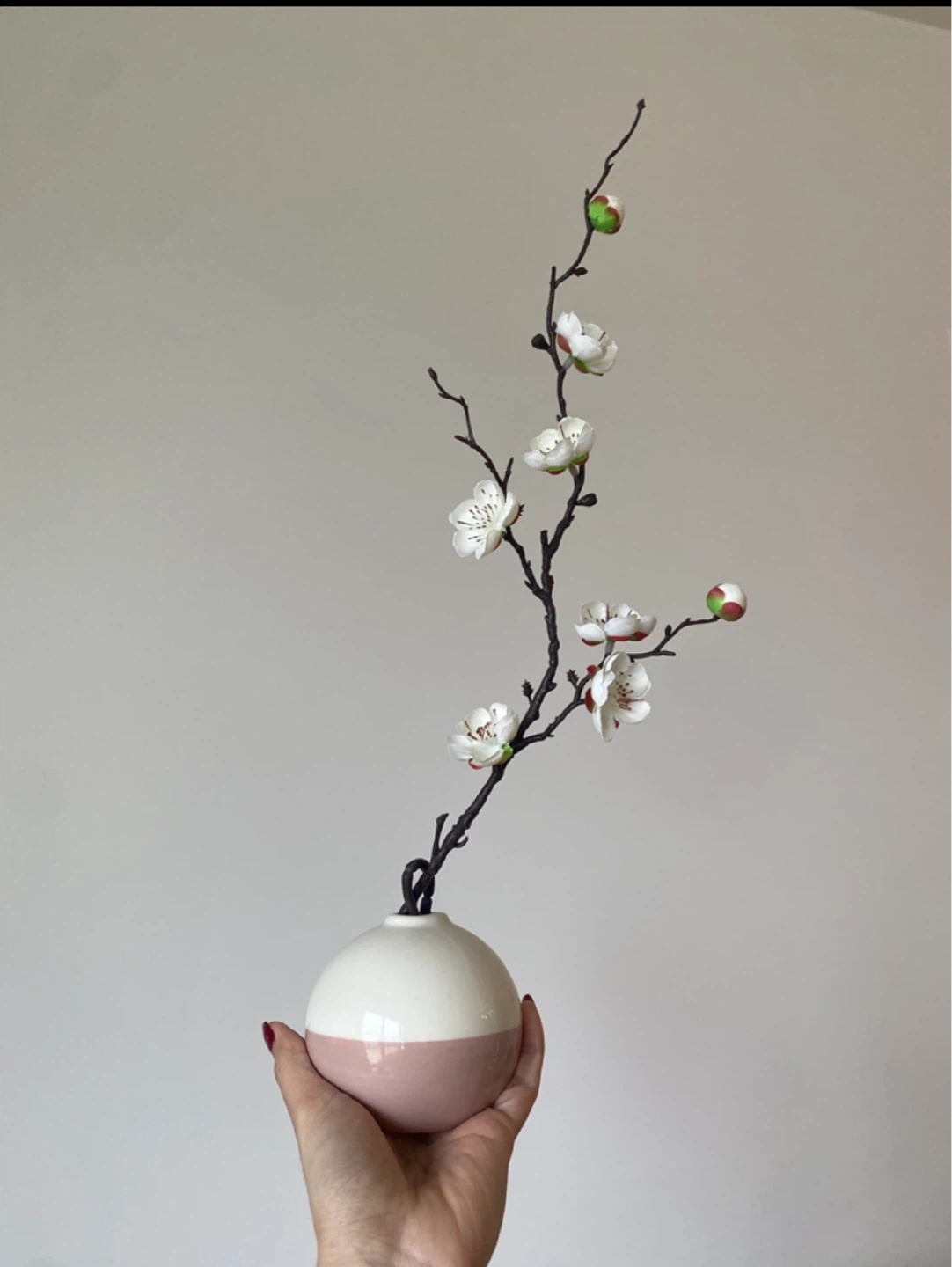 Decorative Artificial Cherry Blossom Branch in Ceramic Vase