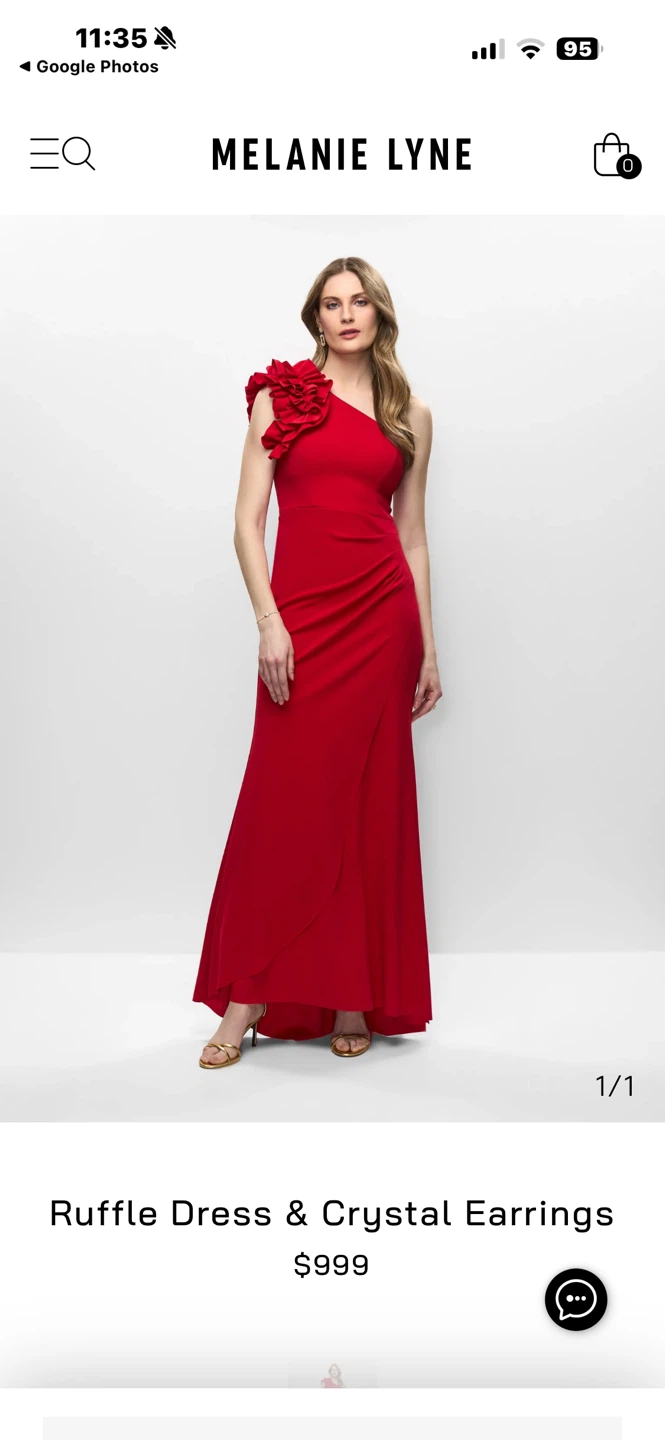 Melanie Lyne Red Ruffle One-Shoulder Gown