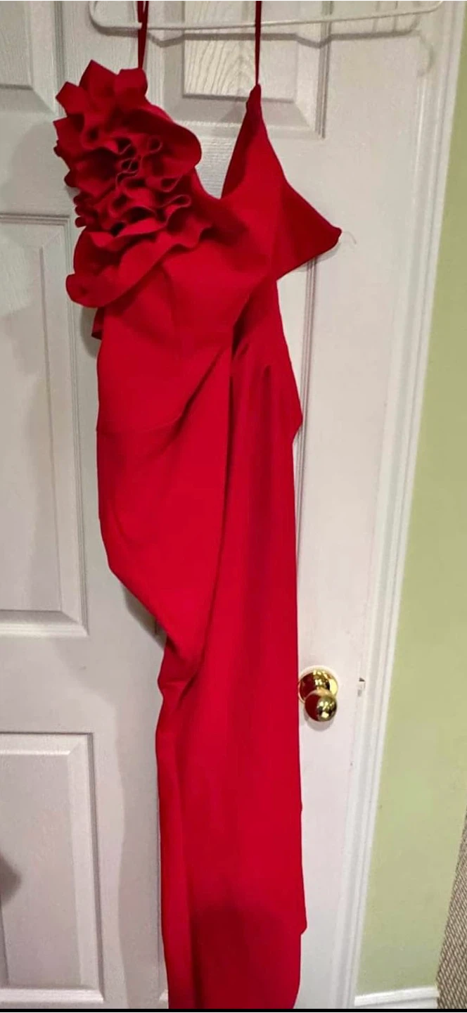 Melanie Lyne Red Ruffle One-Shoulder Gown - photo 2