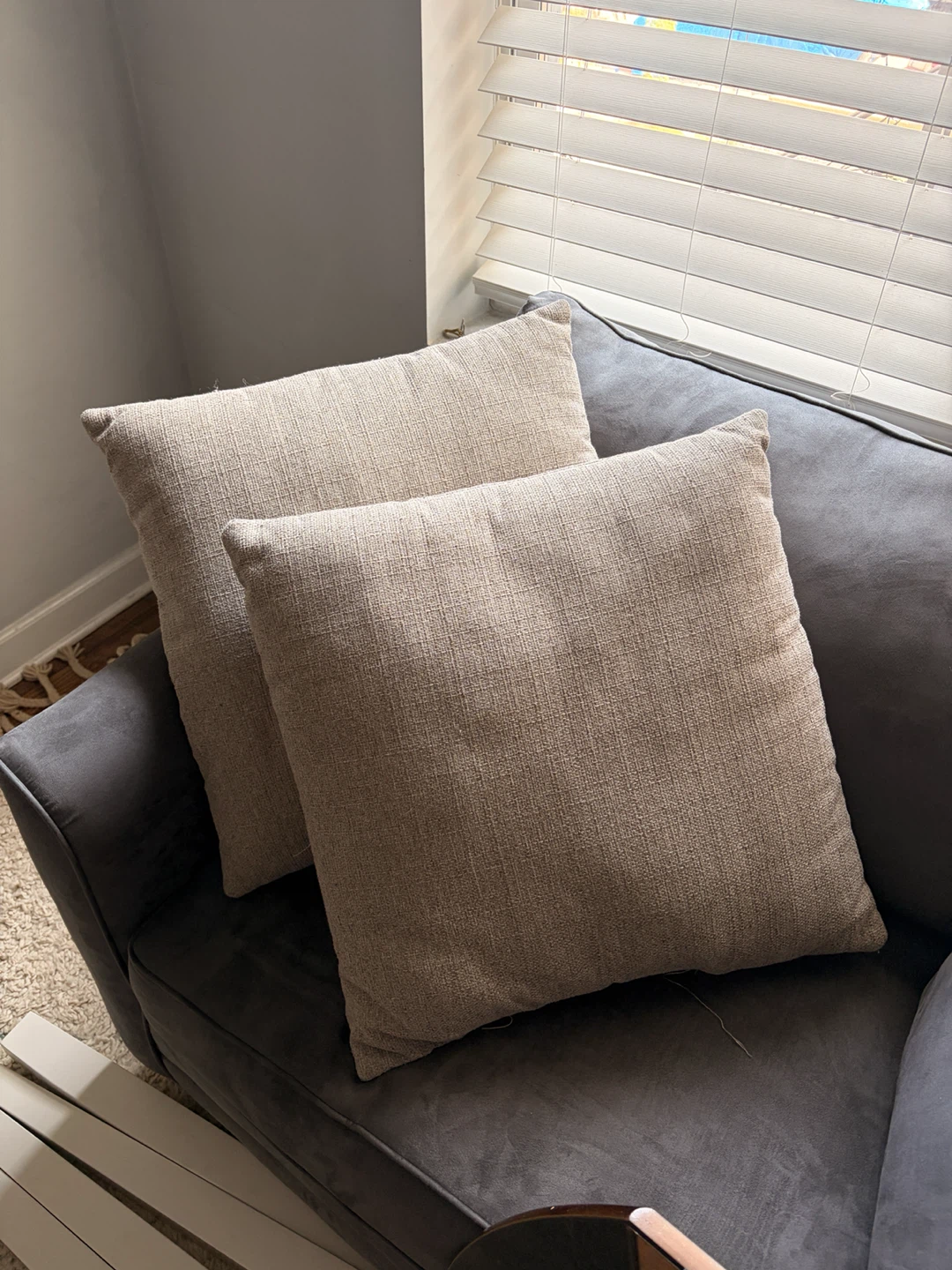 2 Tan Textured Throw Pillows