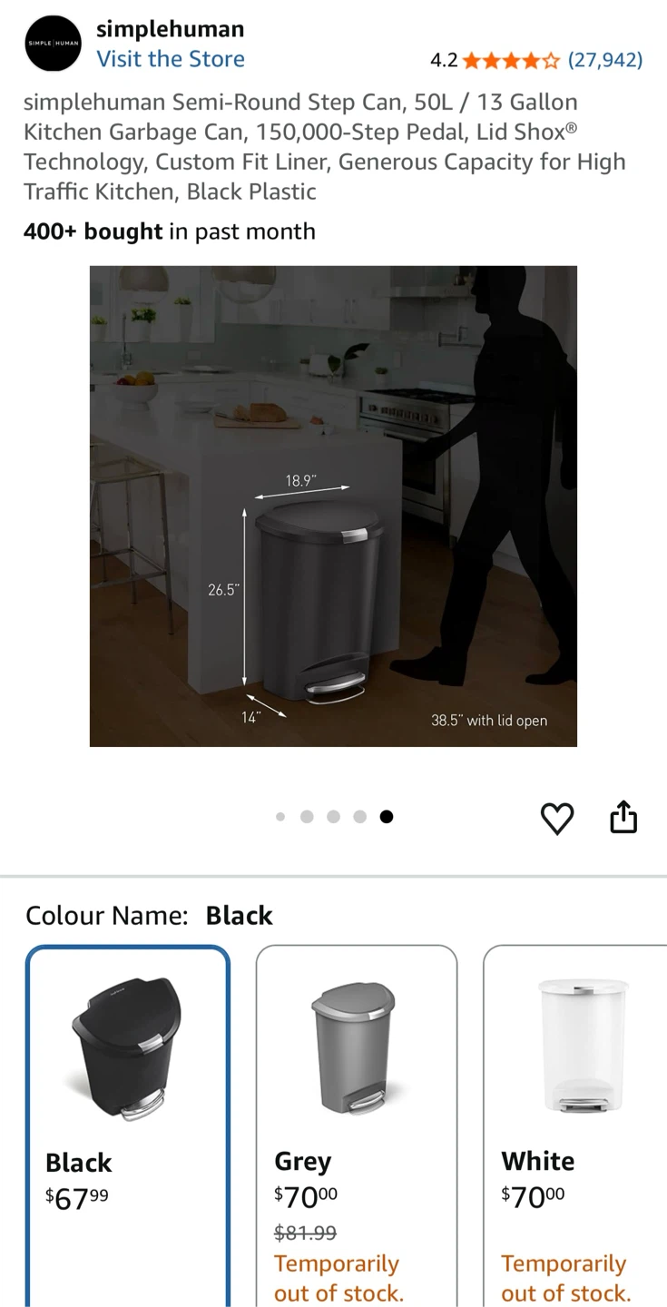 Simplehuman 50L Garbage Bin