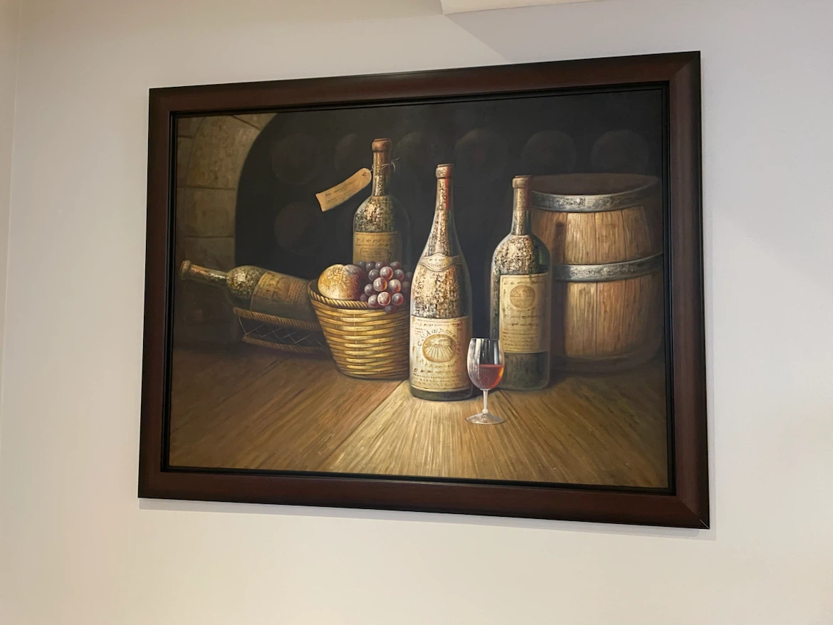 Framed Vintage Wine Still Life Painting