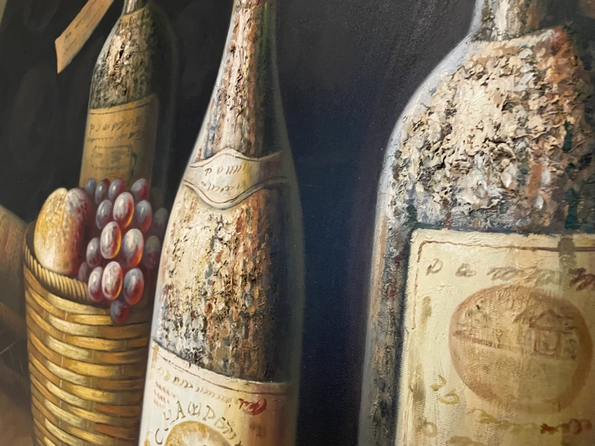 Framed Vintage Wine Still Life Painting - photo 2