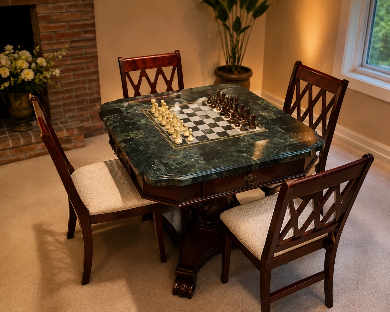 Marble Chess Table with 4 Chairs