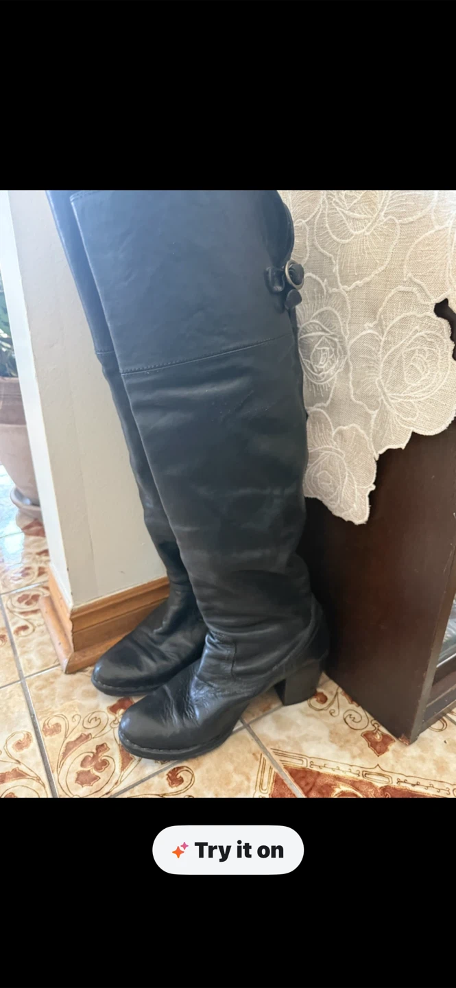 Frye Lucinda Black Leather Over-the-Knee Boots - photo 2
