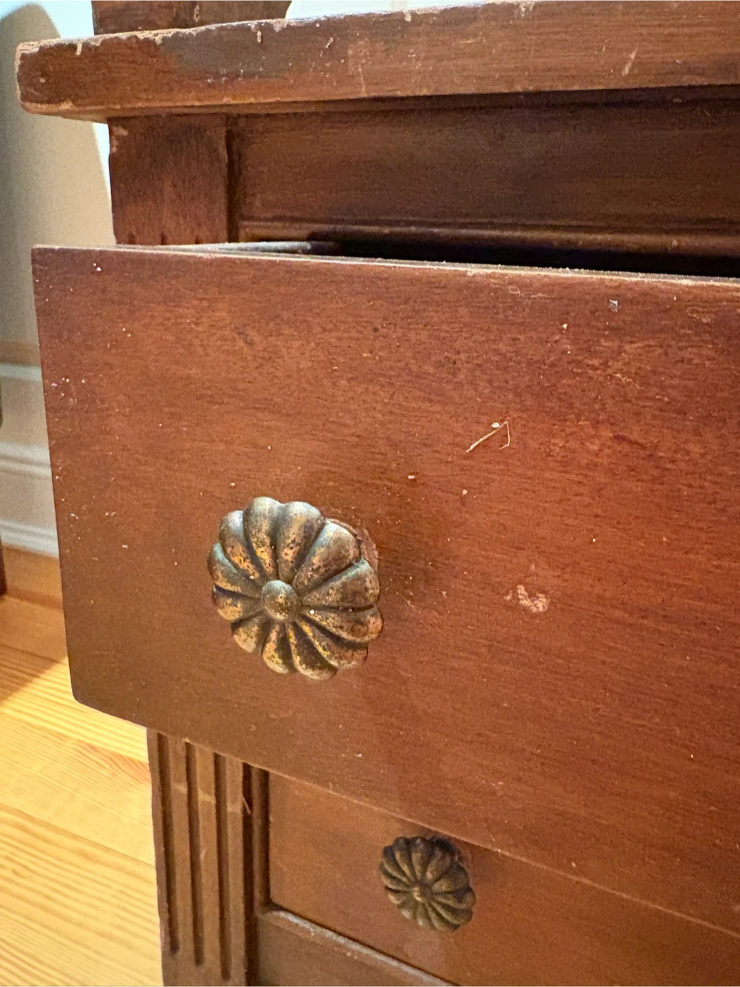 Vintage Wooden Nightstand with Drawers - photo 3