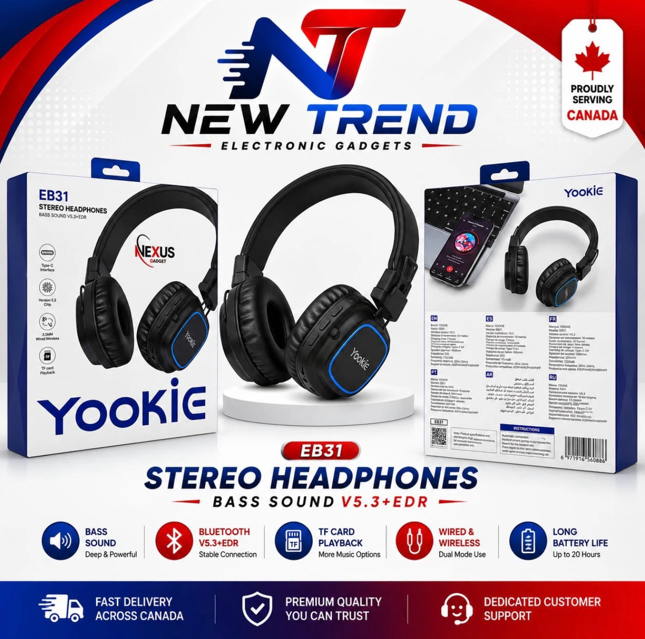 Yookie EB31 Stereo Headphones - Black