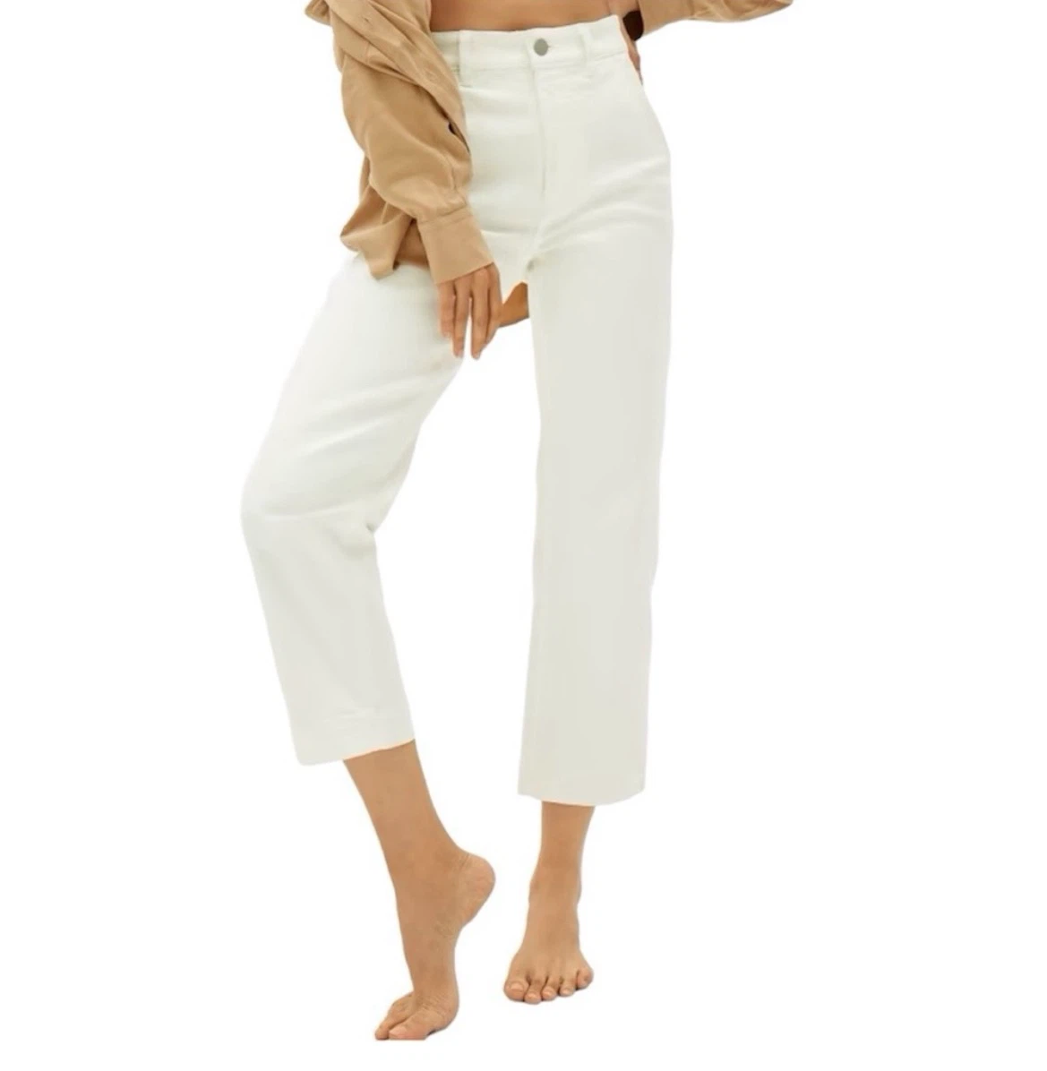 Everlane Straight-Leg Crop Pant Bone Cotton High-Rise Pant Sz 6