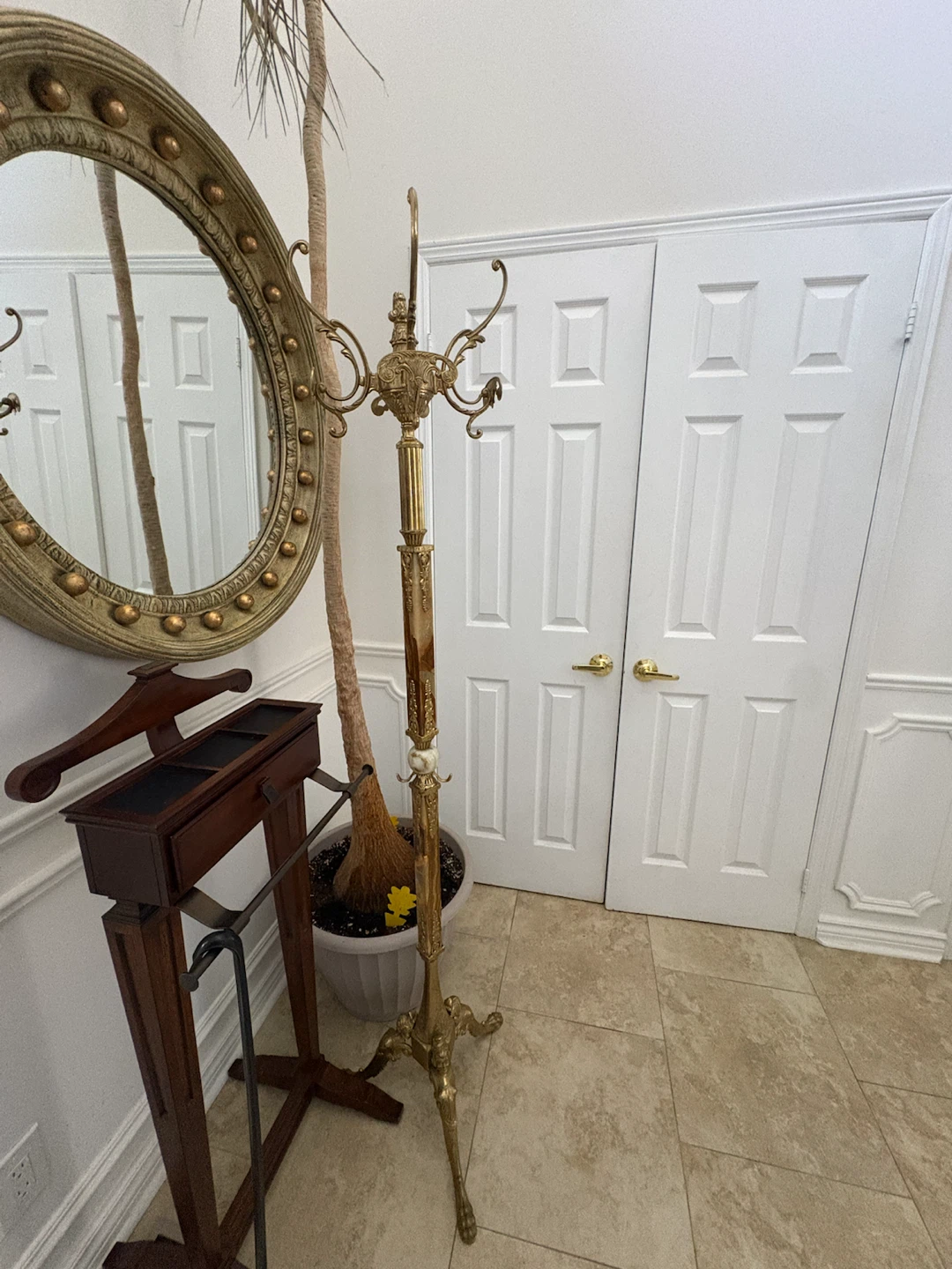 Ornate Brass Coat Rack with Onyx Accents - photo 2