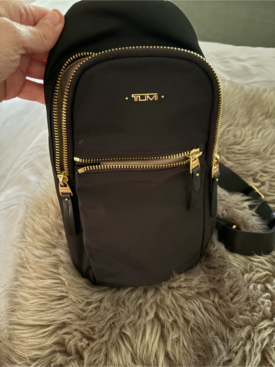 TUMI Black Nylon Sling Backpack