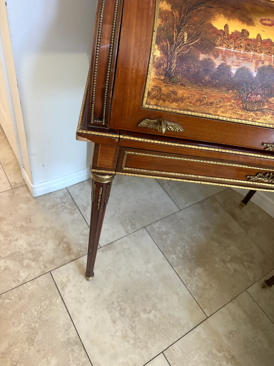 Antique Wooden Roll Top Desk with Painted Scene - photo 4