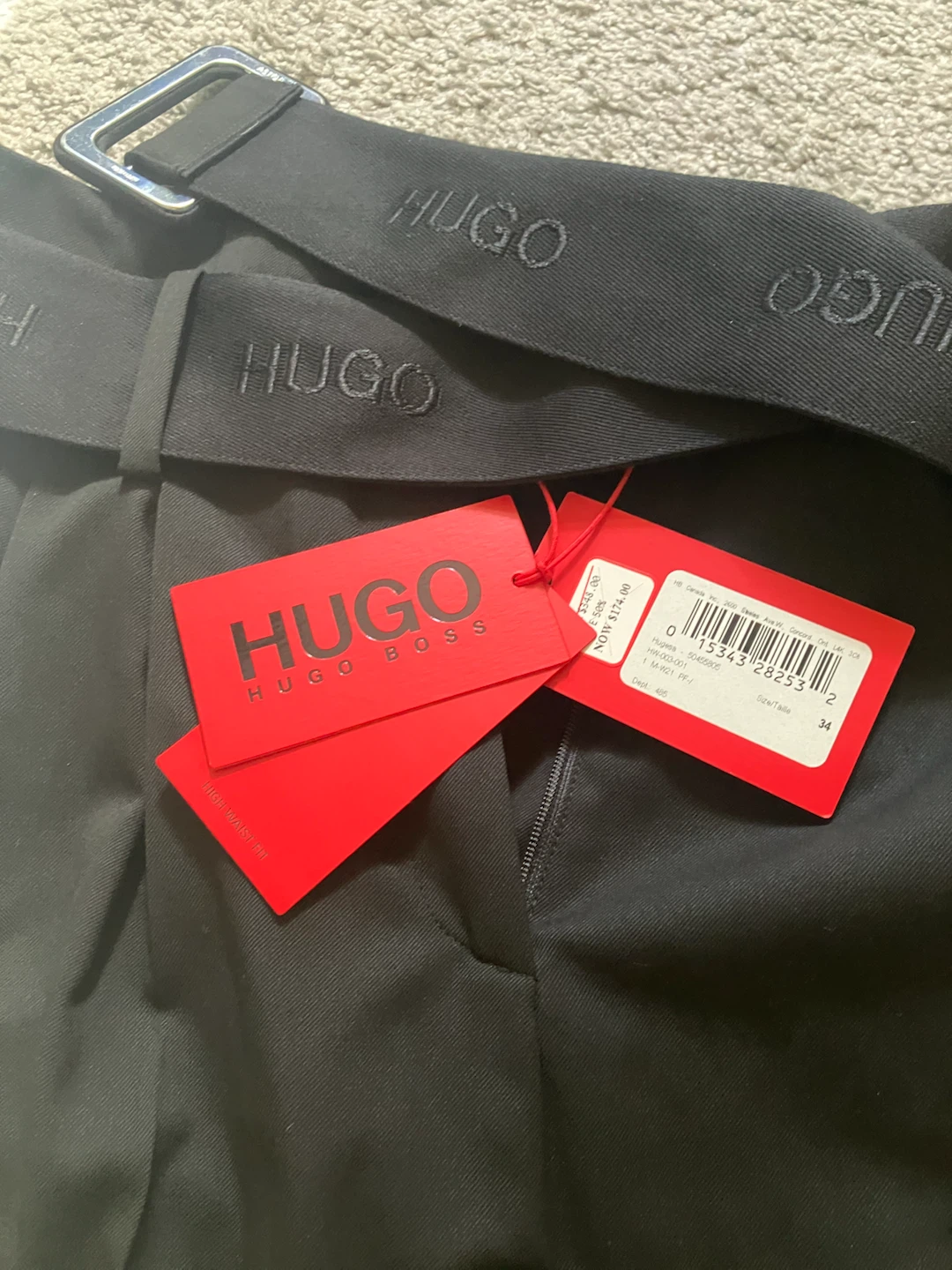 HUGO BOSS Black Wide Leg Pants with Belt Size 34