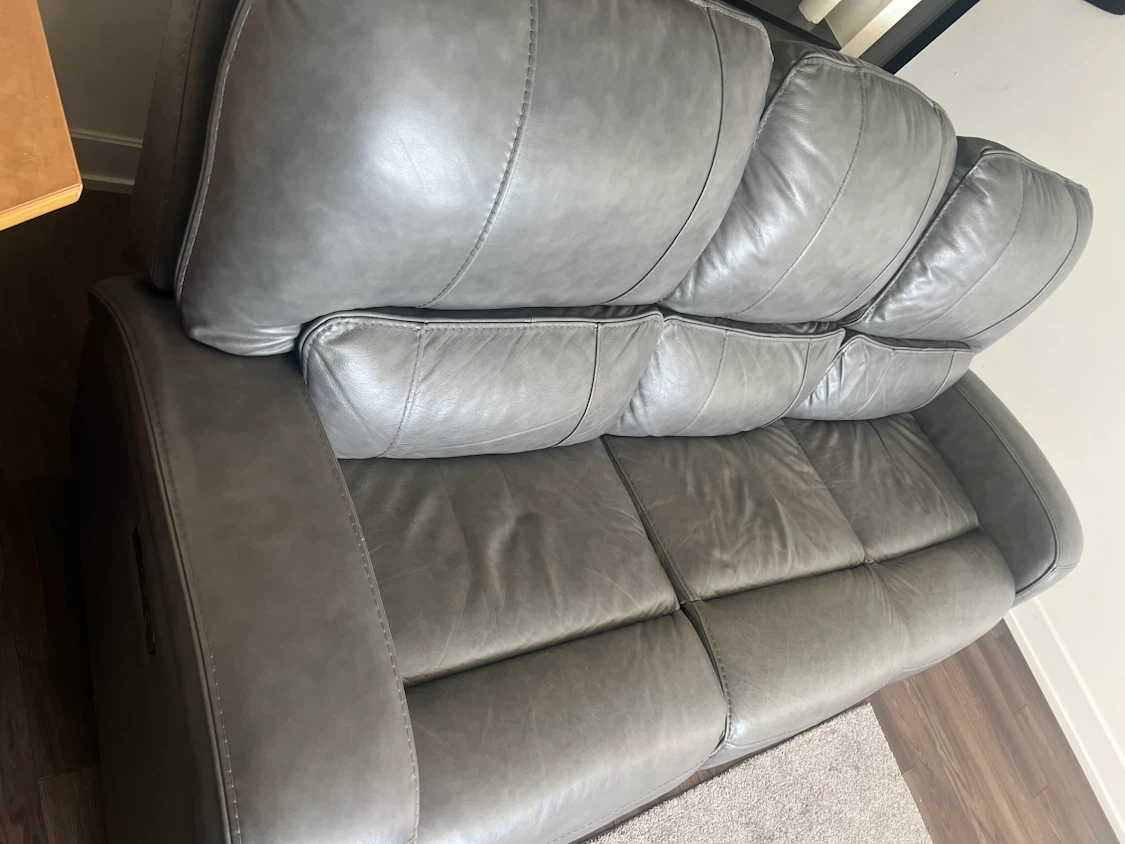 Genuine Leather Reclining Sofa - Grey