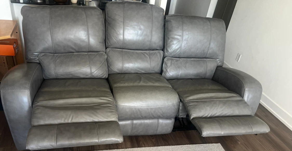 Genuine Leather Reclining Sofa - Grey - photo 2