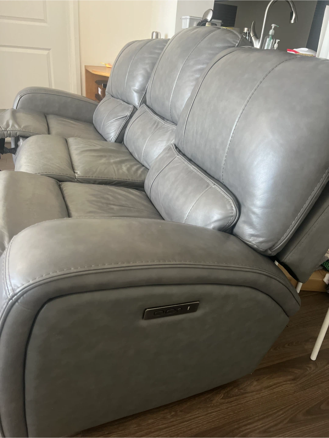 Genuine Leather Reclining Sofa - Grey - photo 3