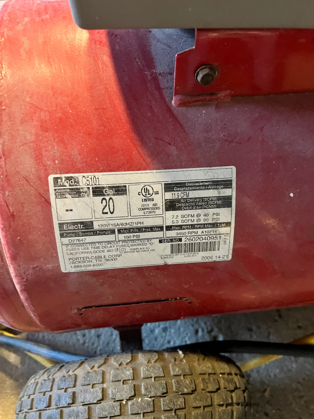 Porter-Cable 20 Gallon Air Compressor