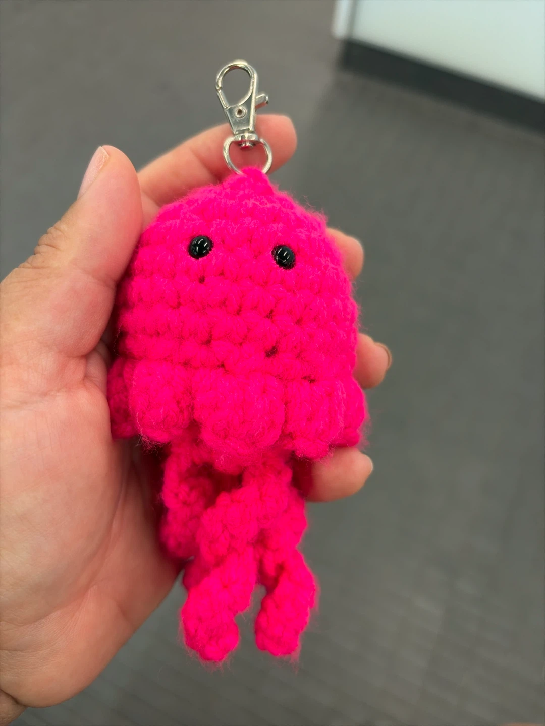 Crocheted Pink Jellyfish Keychain