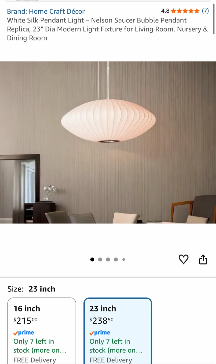 White Silk Pendant Light  23" Dia Modern Light
