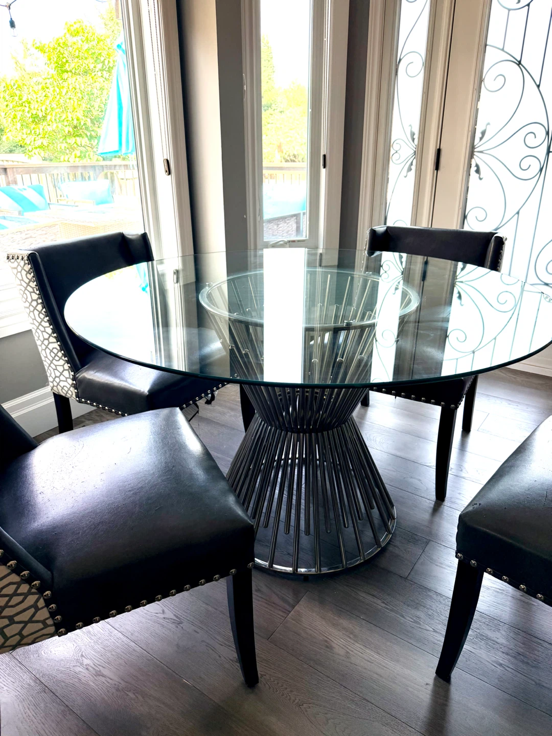 Glass Top Dining Table with silver Spoke Metal Base - photo 2