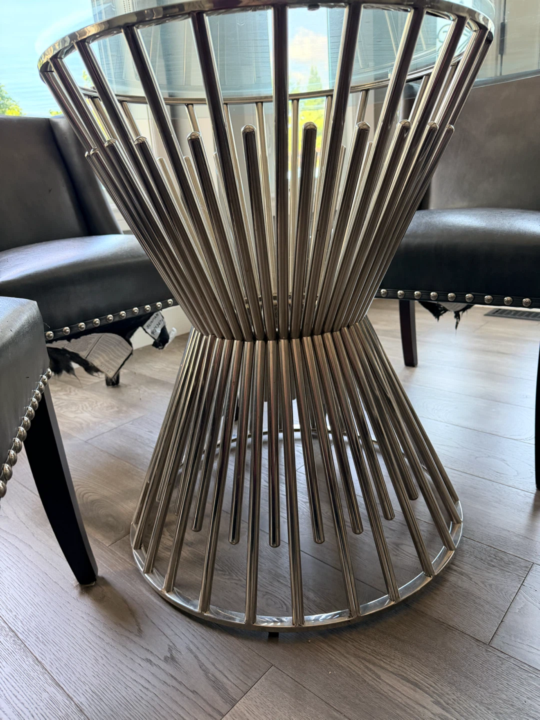 Glass Top Dining Table with silver Spoke Metal Base - photo 3
