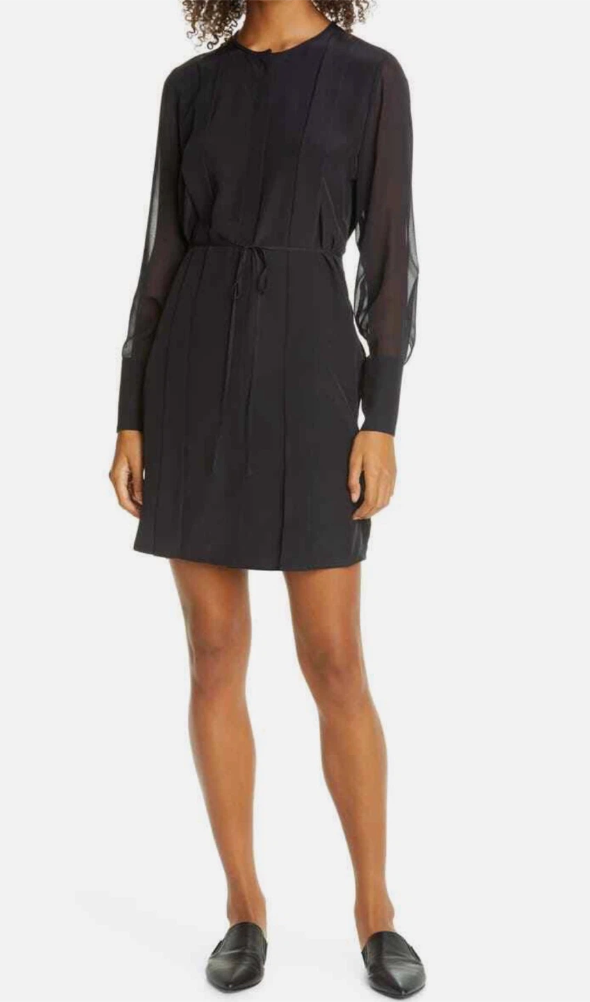 Club Monaco Black  Silk Long Sleeve Shirt Dress