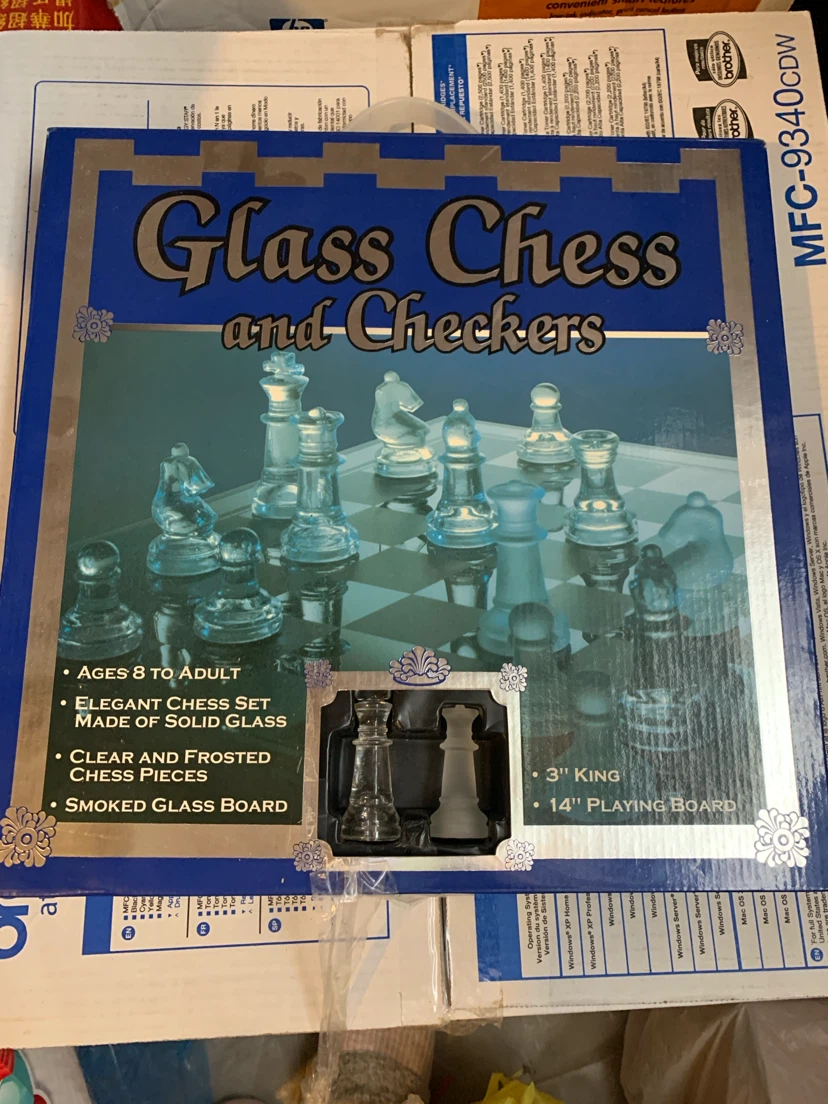 Glass Chess and Checkers Set - 14" Board, 3" King