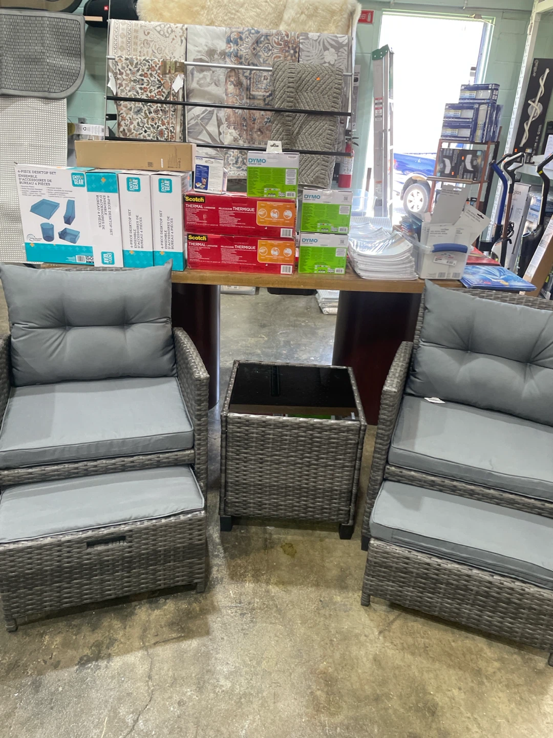 Grey Rattan Armchair with Ottoman