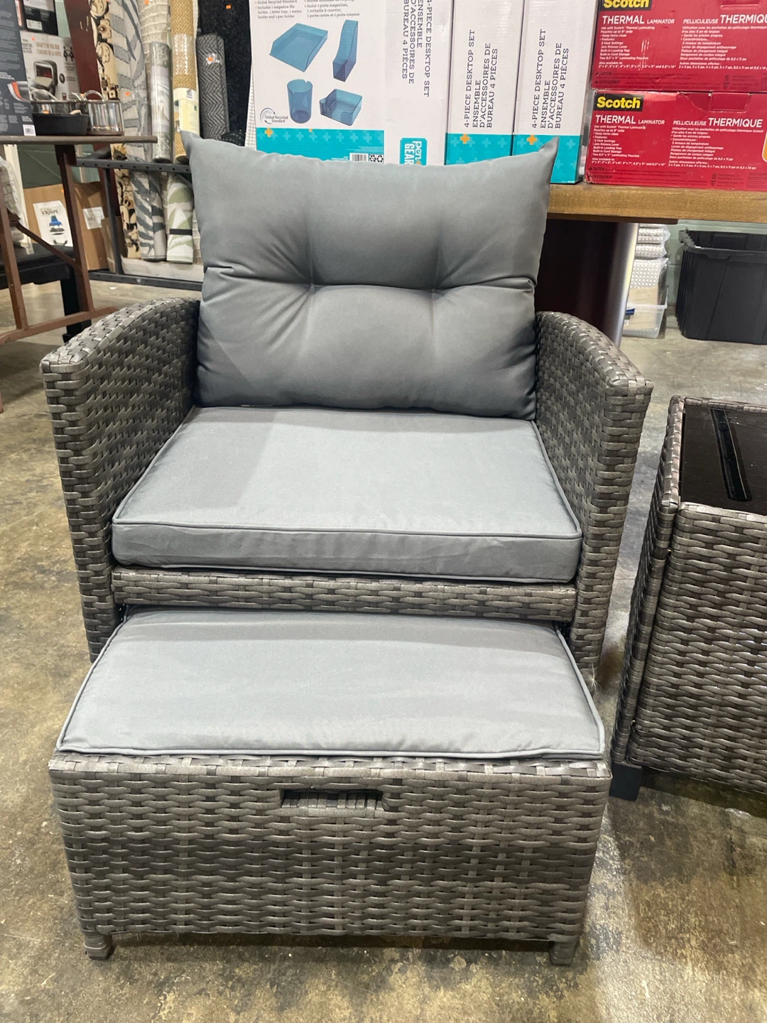 Grey Rattan Armchair with Ottoman - photo 2