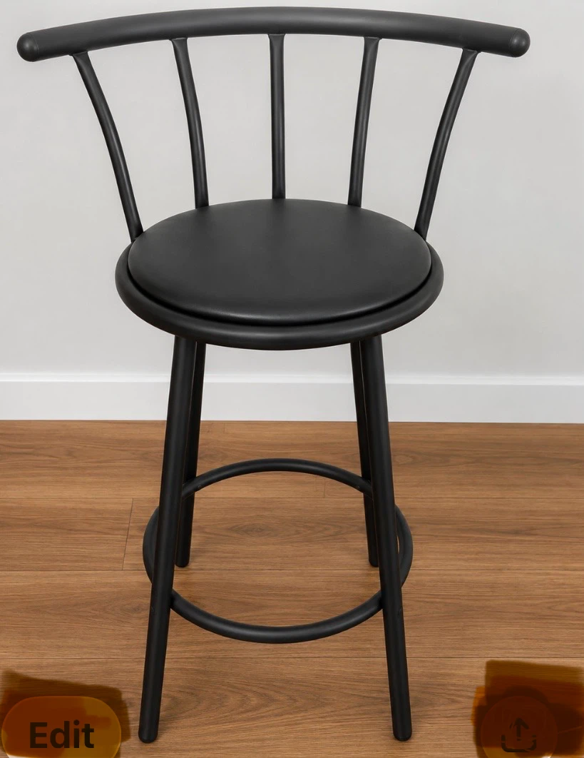 4 Black Bar Stool Padded Seat & Footrest - photo 2