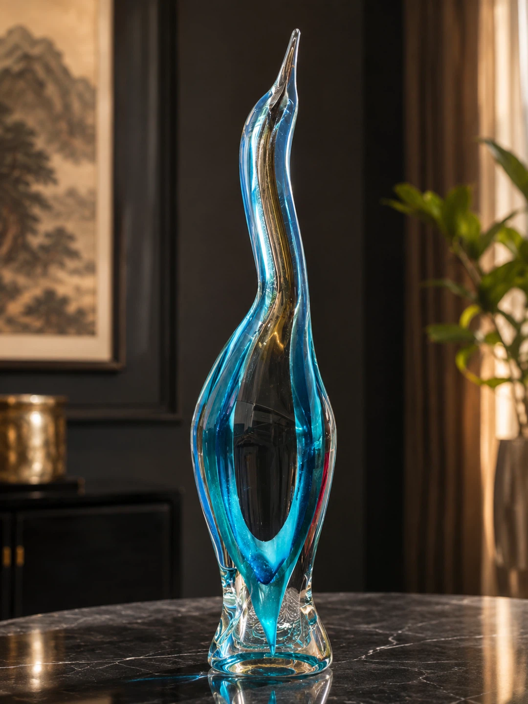Blue Glass Bird Sculpture