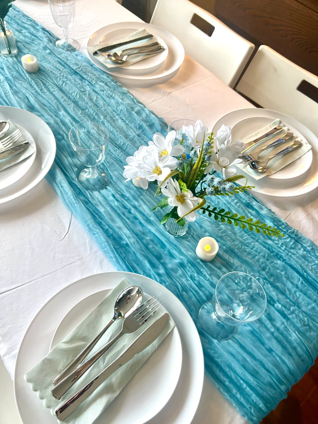 Light Blue Cheese Cloth table runners