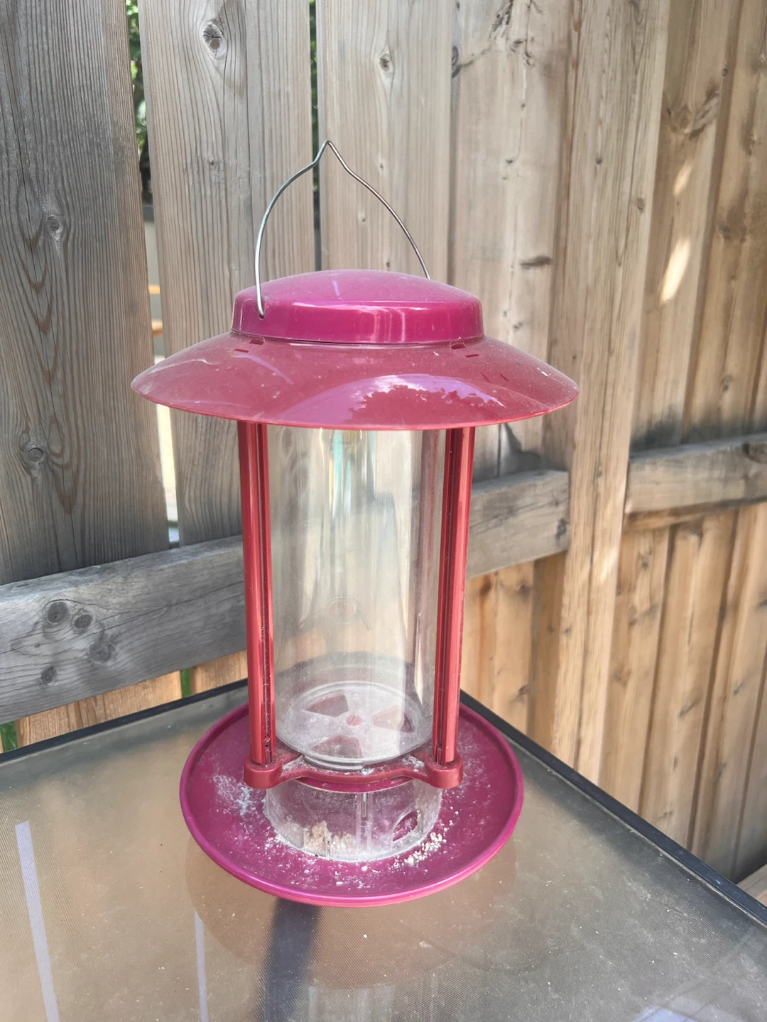 Red bird feeder