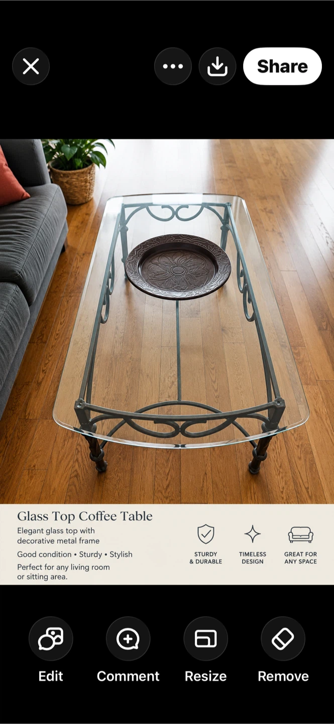 Glass Coffee Table / Metal Frame - photo 4