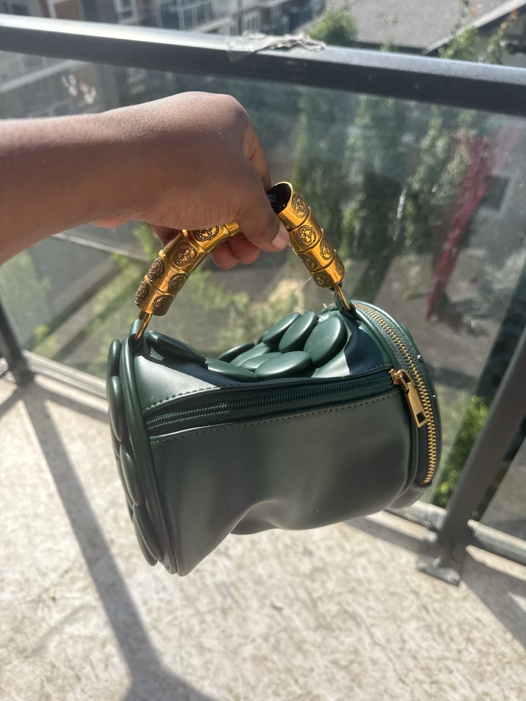 Green Handbag with Gold Accents - photo 2