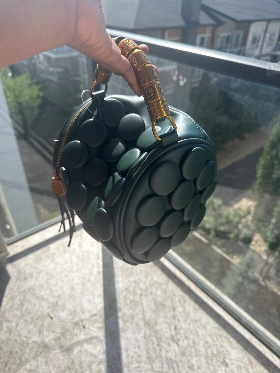 Green Handbag with Gold Accents - photo 3