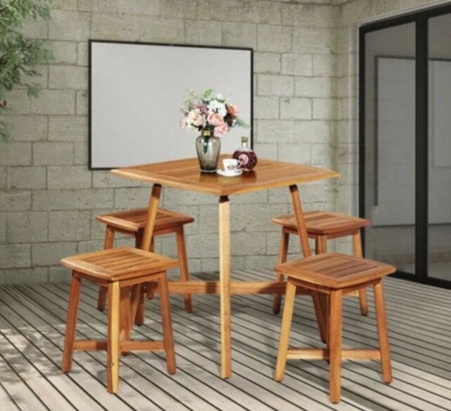 Wooden Patio Table and 4 Stool Set - photo 2
