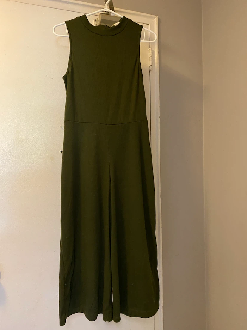Olive green sleeveless wide leg jumpsuit