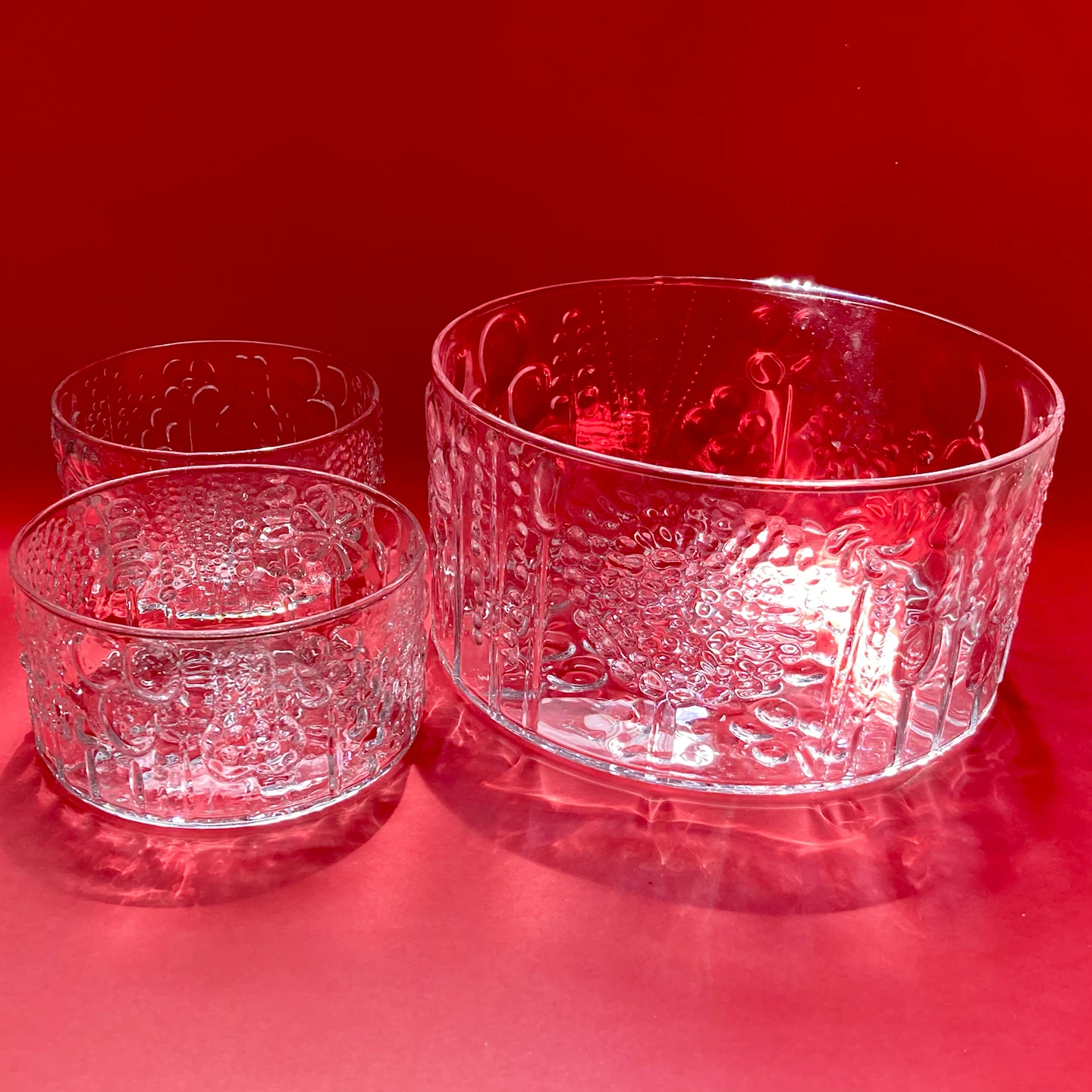 Vintage MCM Iittala Finland Flora Glass Bowls 3 piece set