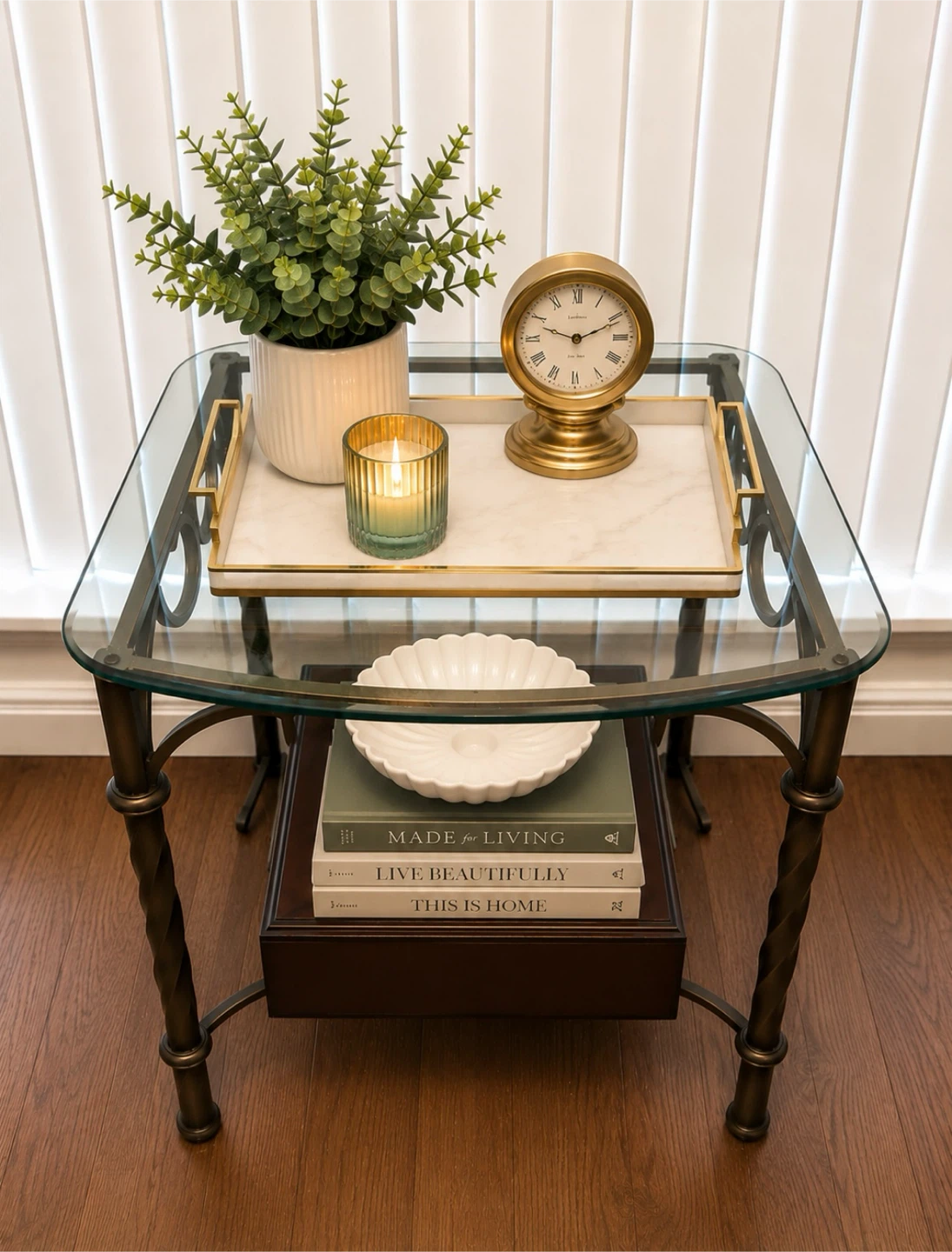 Glass and Wrought Iron End Table - photo 2